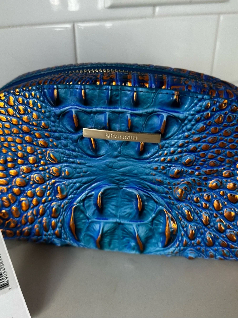 Brahmin Dany Deep Azure Croc-Embossed Leather Wristlet